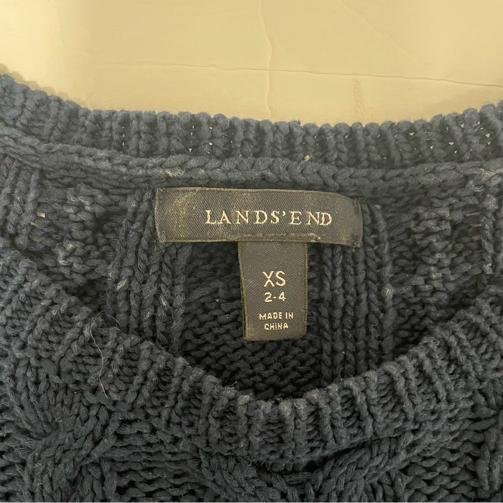 Land's End Short Sleeve Cotton Navy Cable Knit Sweater Size Small - Picture 4 of 7